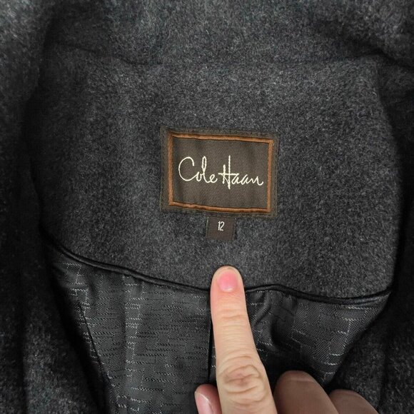 Cole Haan Alpaca Cashmere Wool Coat Size 12 Gray Buttons Winter Formal Jacket - Picture 5 of 9